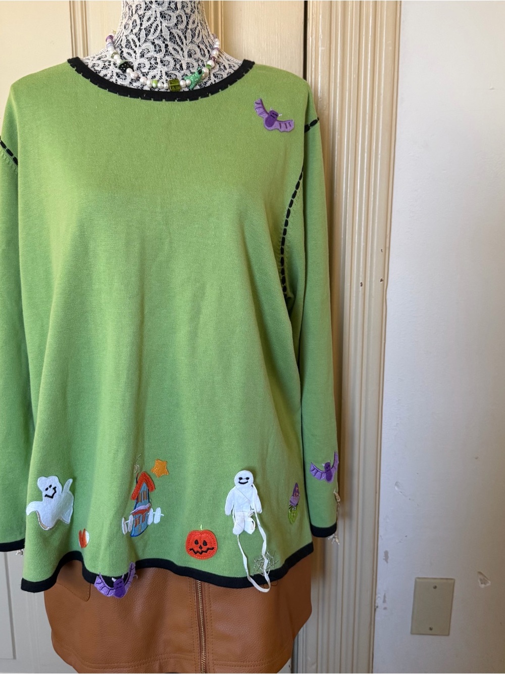 Vintage Halloween Green Cardigan SZ 2X - Picture 7 of 8